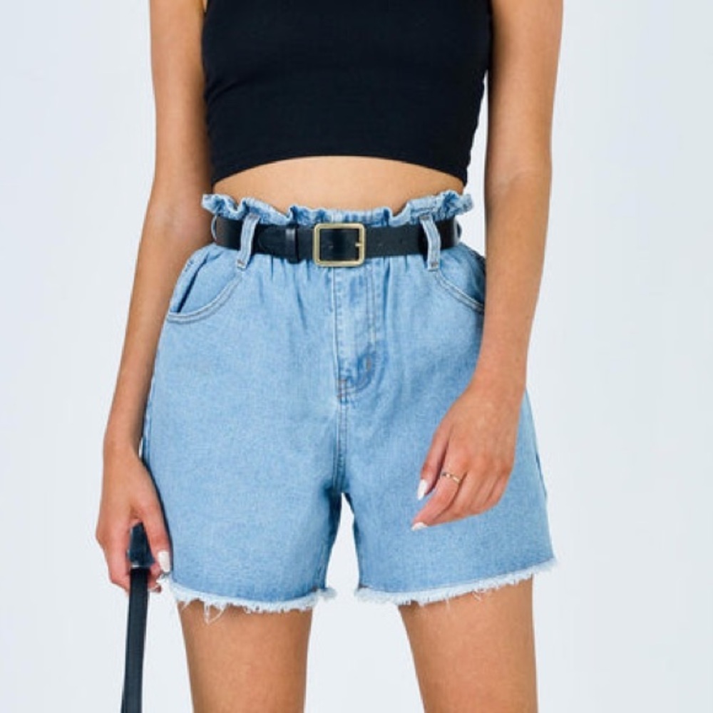 LAST CHANCE! Women's Princess Polly Blue Denim Paper Bag Shorts